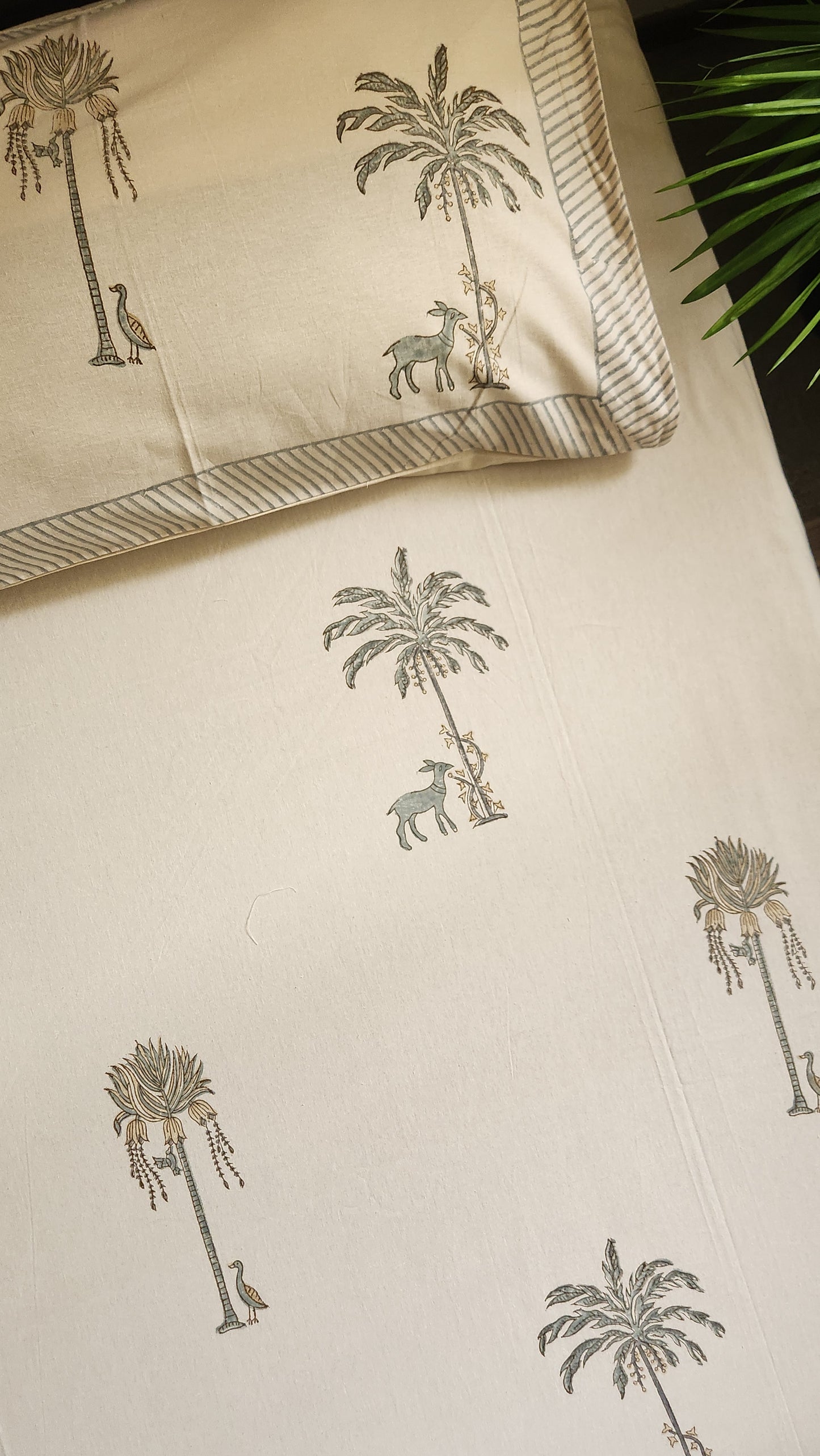 Palm trees handblock print bedsheet